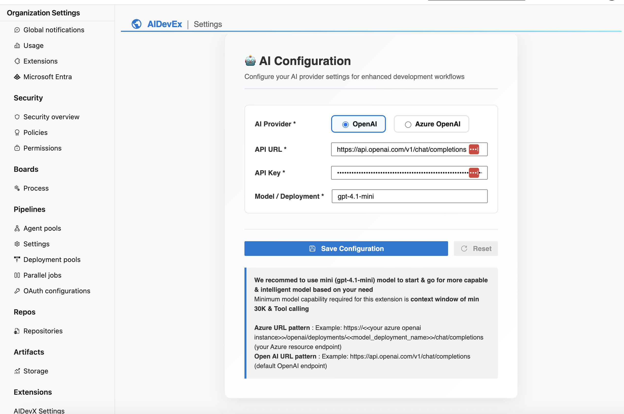 AI DevX Settings